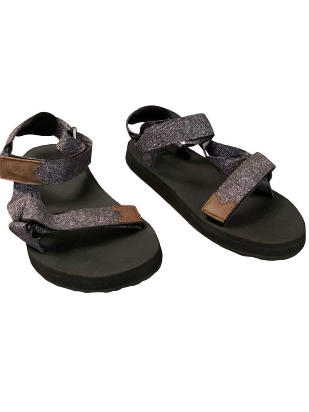 Roots Men’s Brown Grey Fabric Open Tow Two Strap Sandals Size 11